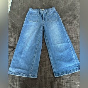 Blue Ankle Cropped Wide-Leg Jeans